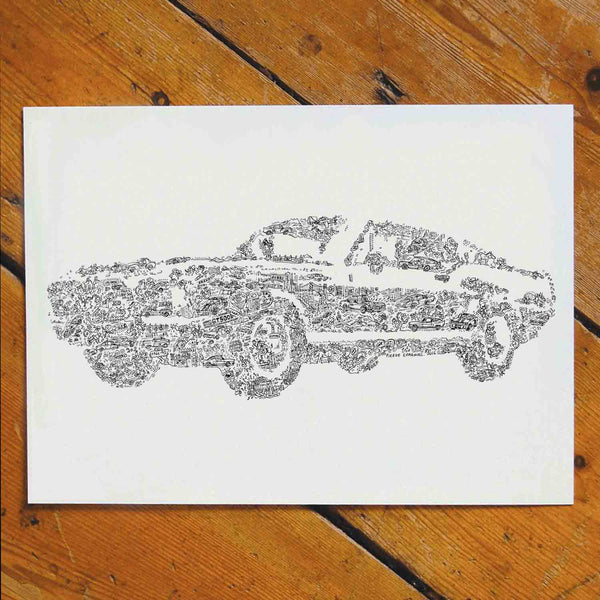 Ford Mustang Fastback doodle ink drawing by drawinside