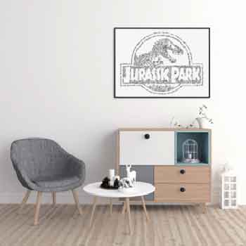 Jurassic Park black and white ink drawing