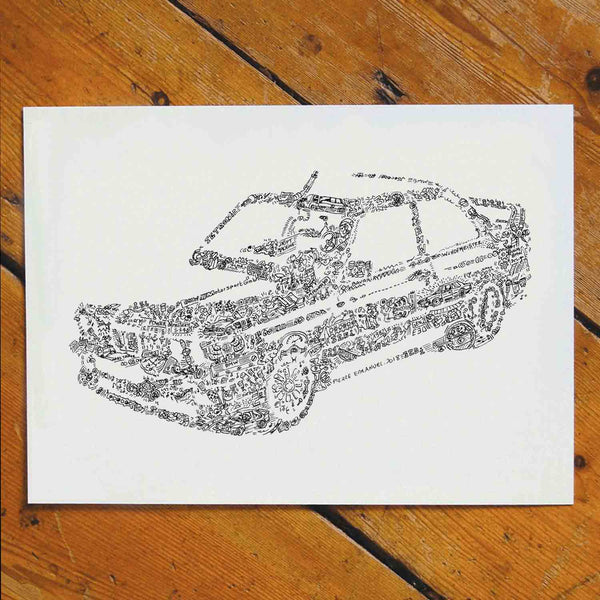 BMW E30 doodle ink drawing by drawinside