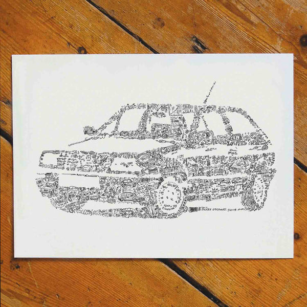 Polo 2 by volkswagen. doodle ink drawing inside