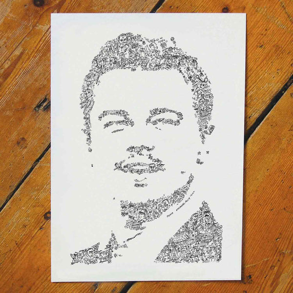 Leonardo DiCaprio black and white ink drawing by drawinside