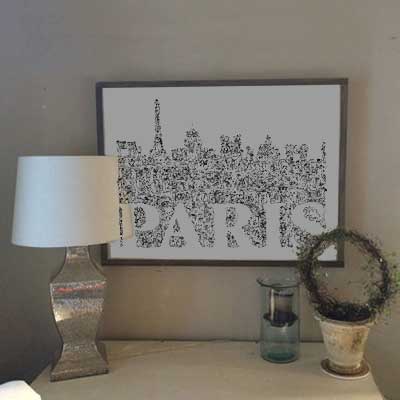 Paris art print with fun facts drawing inside typo