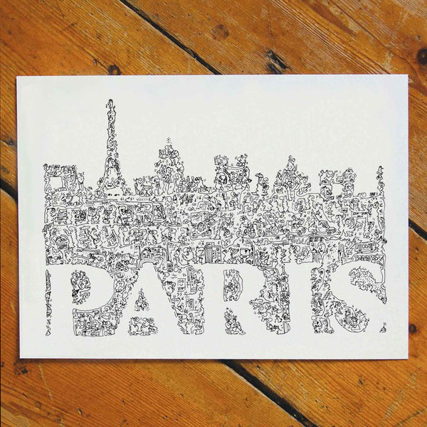 paris ink drawing with parisian life inside