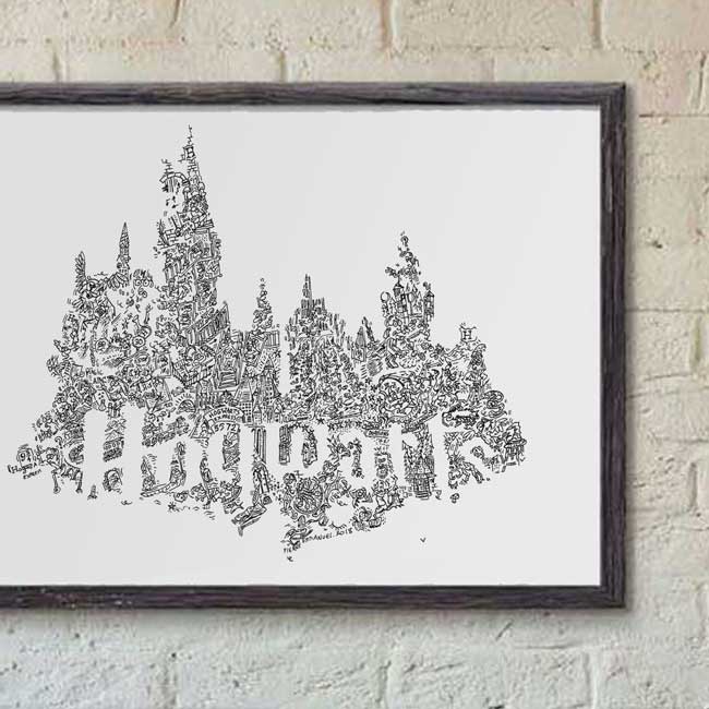 Inside Hogwarts Castle - mystery illustrated with fun facts drawing