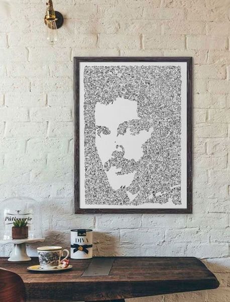 Freddie Mercury doodle poster froma ink drawing