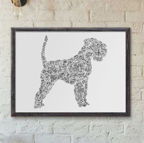 Schnauzer with undocked ear and tail print of doodle breed details – drawinside