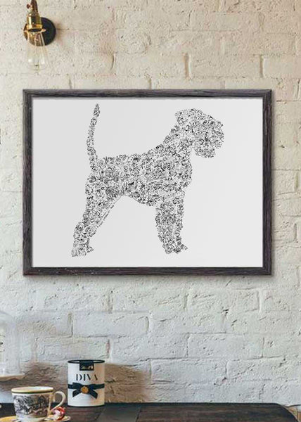 Schnauzer ink drawing with undocked tail and ears silouhette