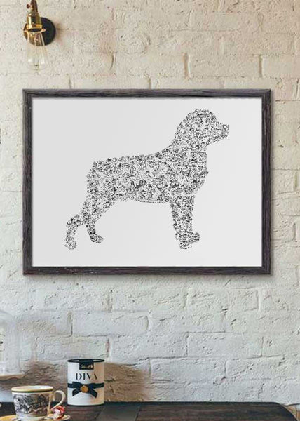 Rottweiler black and white silouhette art print by drawinside