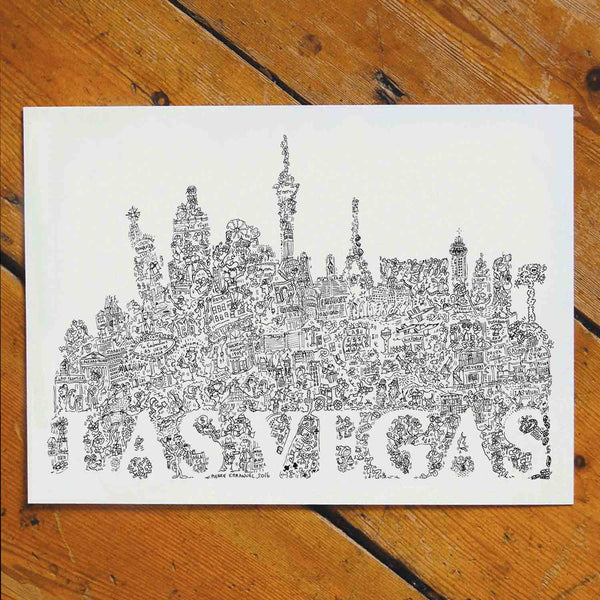 Las Vegas ink drawing in black and white