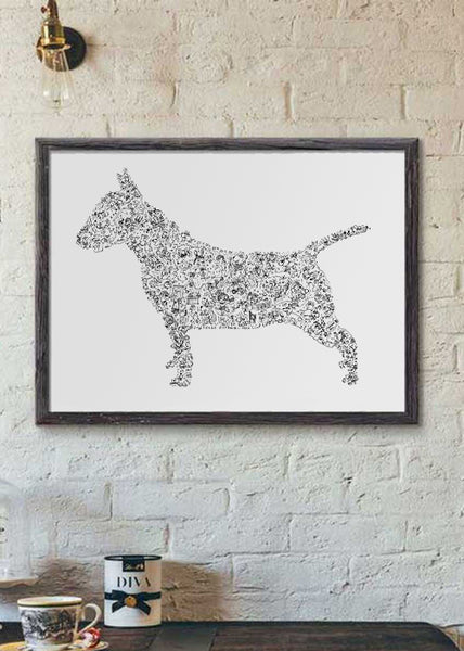 English Bull Terrier silouhette black and white art print