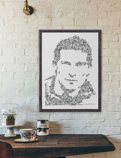 Bear Grylls ink drawing in black and white poster