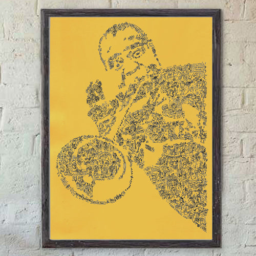 Louis Armstrong doodle art on yellow paper