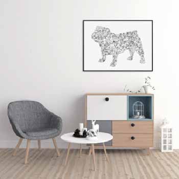 English Bulldog black and white ink poster
