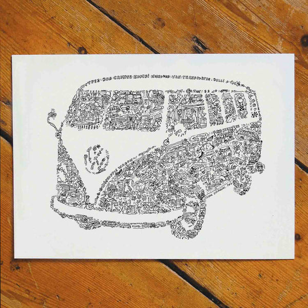 VW Type2 splitscreen doodle art drawing inspired by history of the van