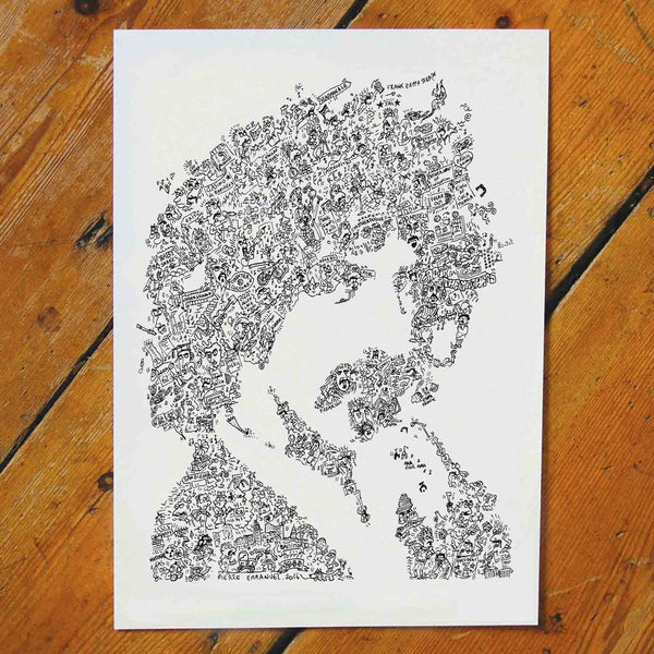 Frank Zappa doodle art print by drawinside