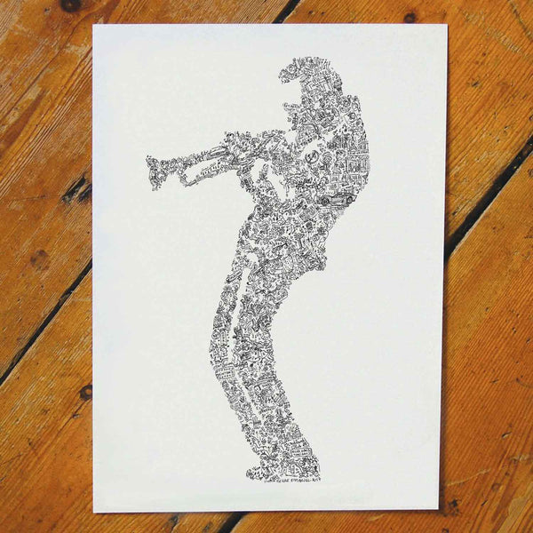 Miles Davis doodle artwork based on his biography miles ahead