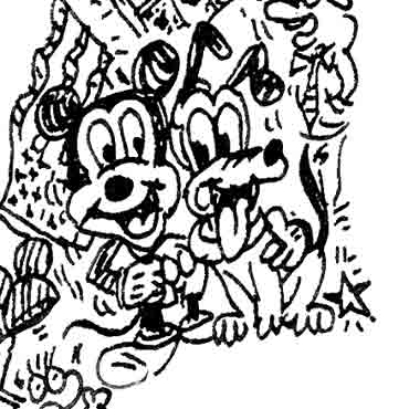 mickey and pluto friends ink drawing original