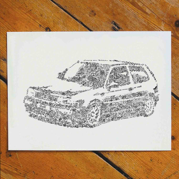 Golf 3 gti doodle ink drawing hard to find gift