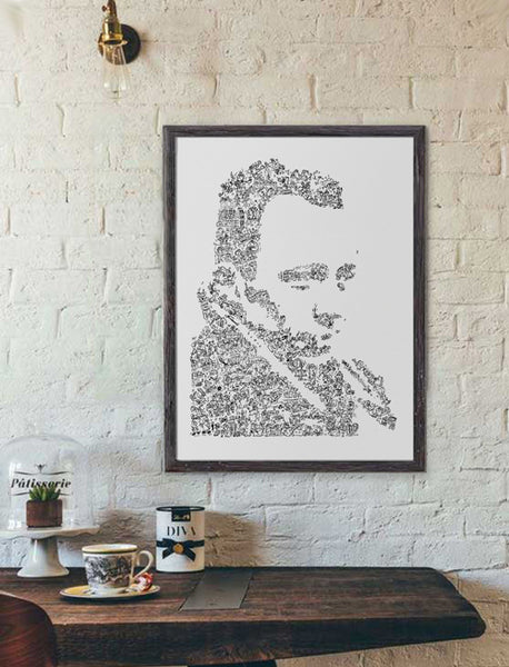 Albert Camus ink drawing black and white poster