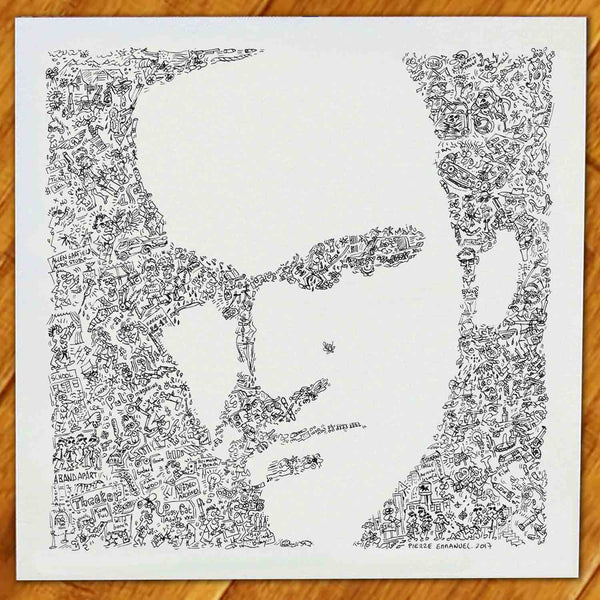 Quentin Tarantino doodle ink drawing face