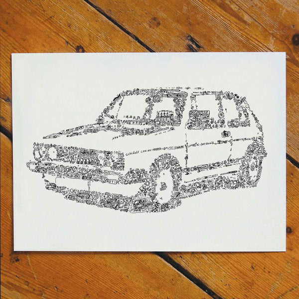 vw golf doodle ink drawing by drawinside