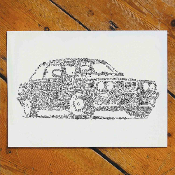 BMW E30 black and white print from a ink drawing