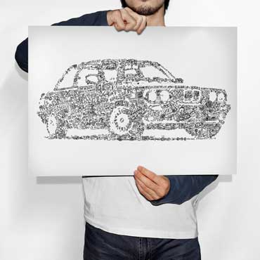 BMW E30 doodle art print by drawinside