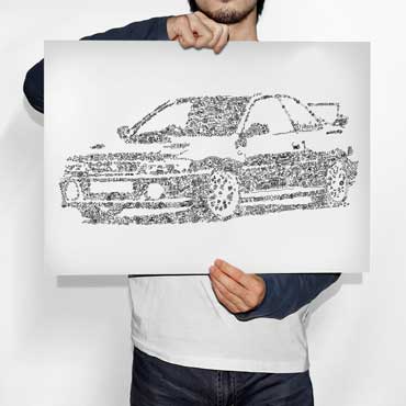 Subaru Impreza ink drawing art poster