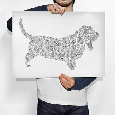 affiche poster du basset dessin chien drawinside
