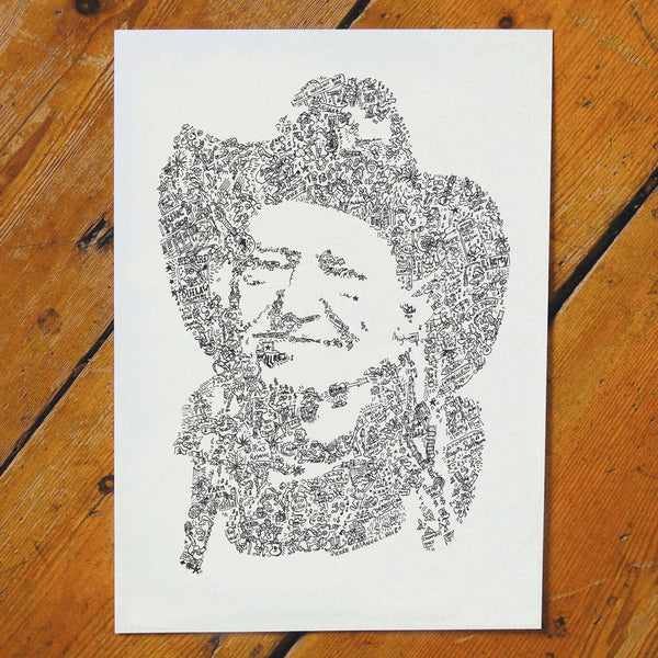 Willie Nelson doodle ink drawing of the country outlaw