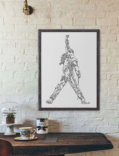 Freddie Mercury black and white ink drawing poster