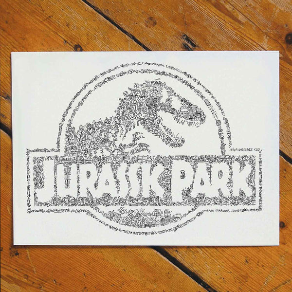 Jurassic Park doodle ink drawing with detials of the movie