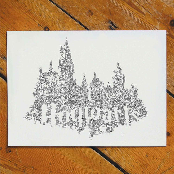 Hogwarts Castle hand drawn art print