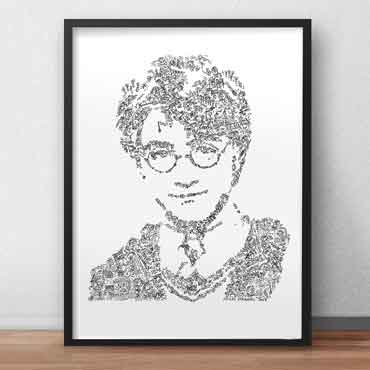 harry potter art print perfect gift portrait with fun doodle details inside