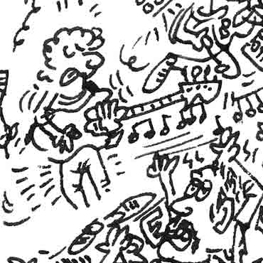 John Deacon bass line ink drawing cartoon