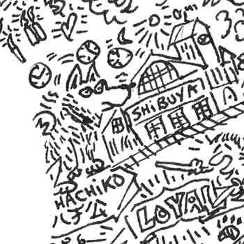 akita inu hachiko shibuya japan drawing detail comics