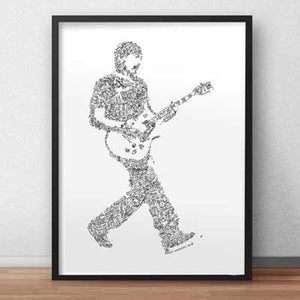 The edge art print playing his gibson guitar drawing