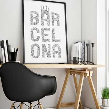 Barcelona black and white doodle art print by drawinside