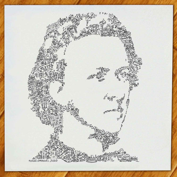 Frederic Chopin black and white doodle print