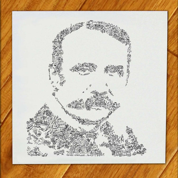 Edward Elgar doodle ink drawing with biography details