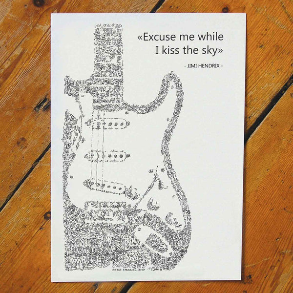jimi hendrix print guitar Fender Stratocaster quote