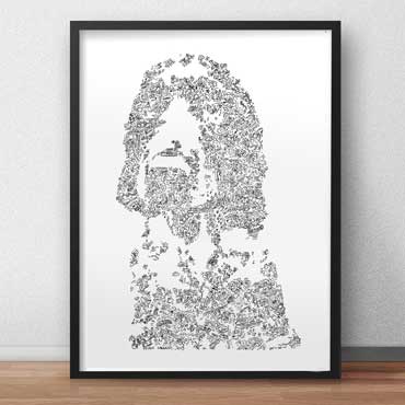 Cocker Spaniel black and white portrait with breed specific details