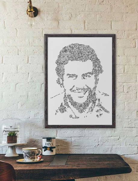 Pablo Escobar ink drawing with doodles