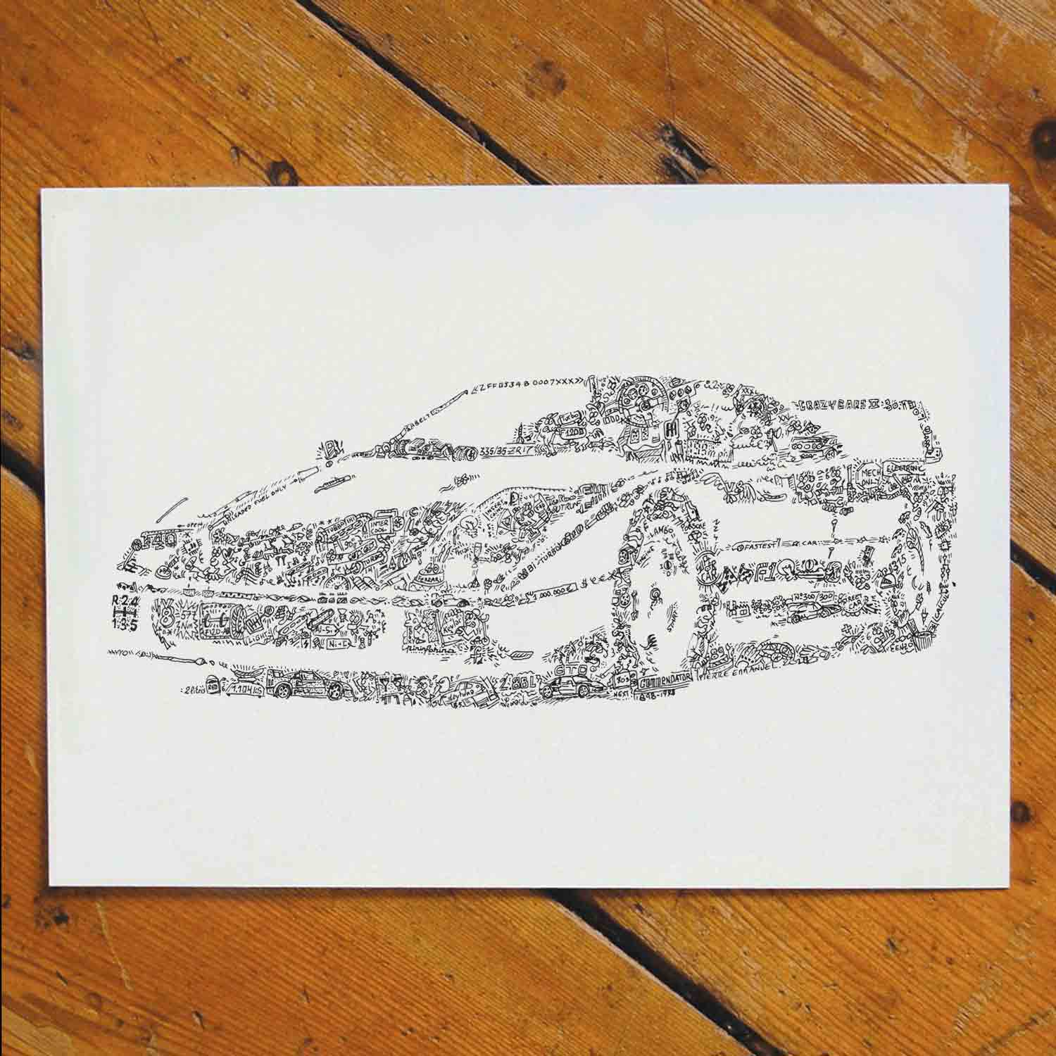 F40 Ferrari Art print : An original Automotive racing car Hand