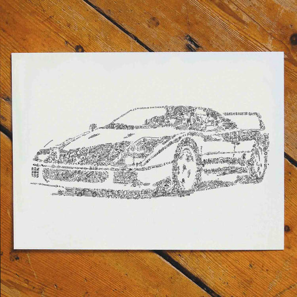 story of the ferrari f40 with drawing and doodles