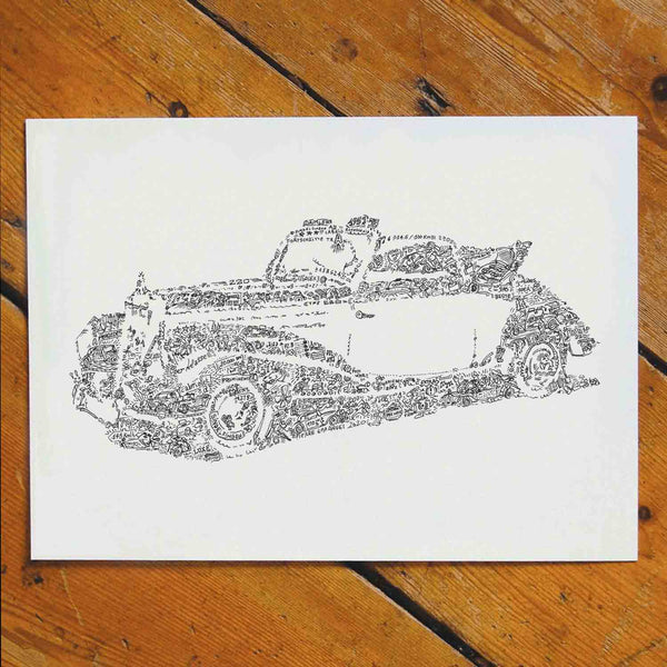 mercedes w187 cabriolet plakat zeichnung doodle