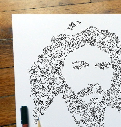 barry gibb portrait made of continuous line drawing