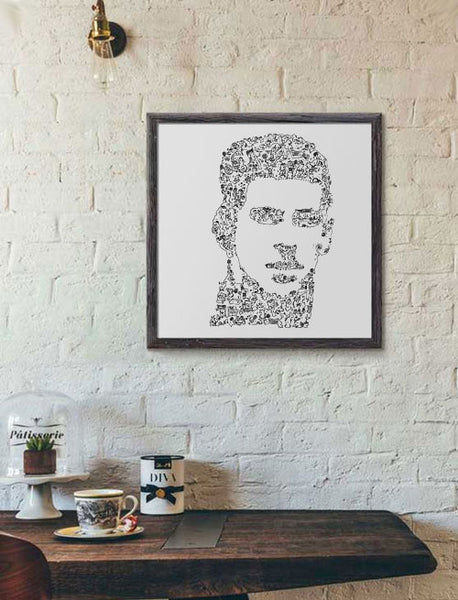 Novak Djokovic poster with doodles and comics drawing