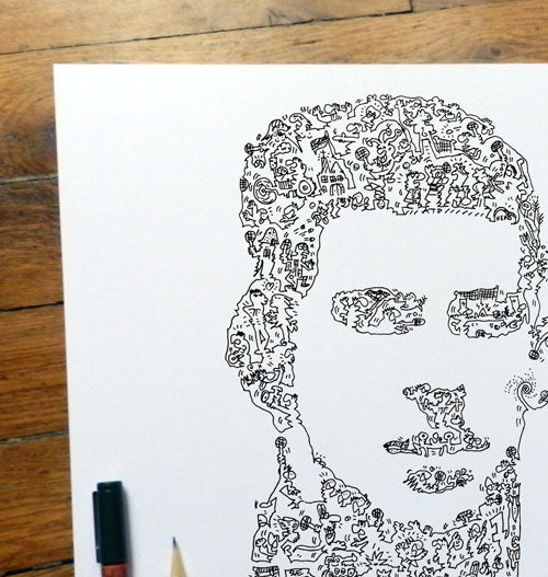 Novak Djokovic doodle ink hand drawing