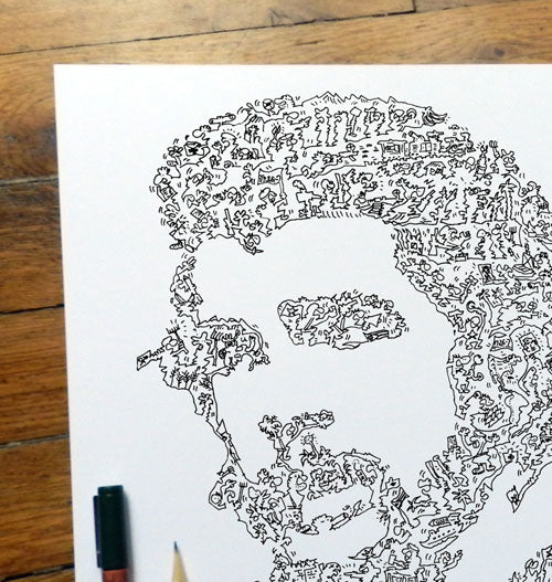 Ernesto Che Guevara made of doodles drawings